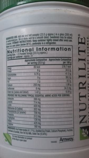 Nutrilite Protein Powder Nutrition Facts - Nutrition Ftempo