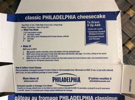 Classic Philadelphia Cheesecake recipe on Philadelphia cream cheese box ...