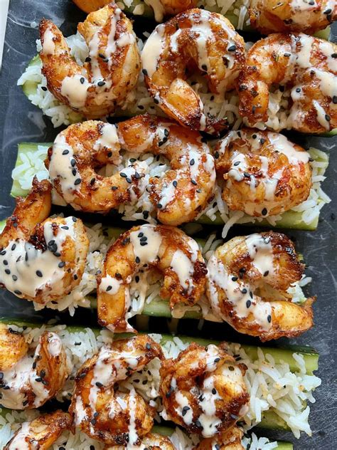 Spicy Shrimp Cucumber Sushi boats - Hungry Happens