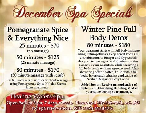 December Spa Specials at the Healing Waters Spa — Saratoga, WY