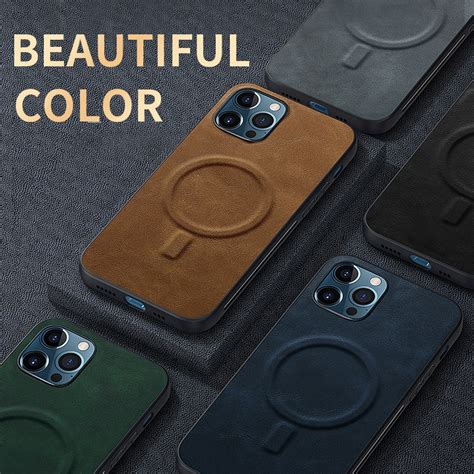 Luxury Shockproof Soft Silicone and PU Leather Case Support Magsafe Wireless Charging For iPhone ...