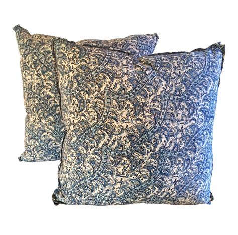 Pair of Blue Indian Batik Pillows at 1stdibs