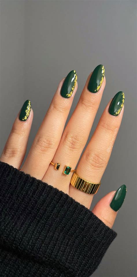 Embrace Autumn with Stunning Nail Art Ideas : Dark Green Nails with ...