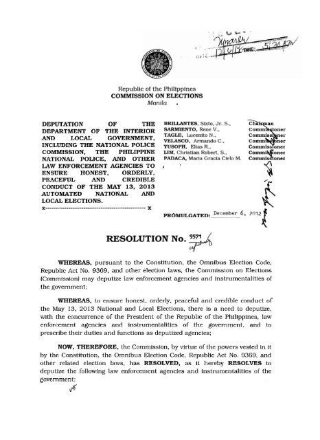 COMELEC Resolution No. 9571 - PNP Directorate for Operations ...