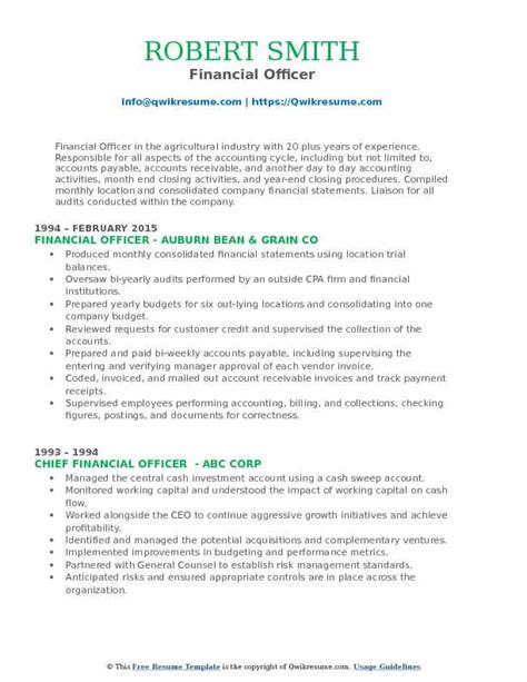 Financial Officer Resume Samples | QwikResume