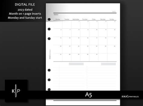 Printable 2023 Monthly Planner Inserts A5 Month on 1 Page - Etsy