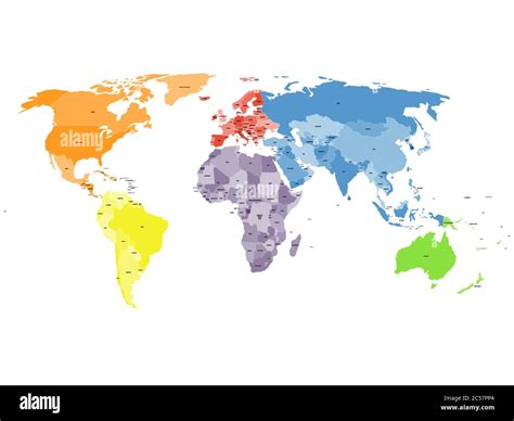 Colored political world map with names of sovereign countries and larger dependent territories ...