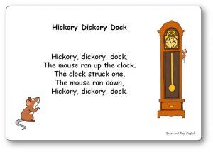 Hickory Dickory Dock - Nursery Rhyme Song with Lyrics in French and in English - Free Printable