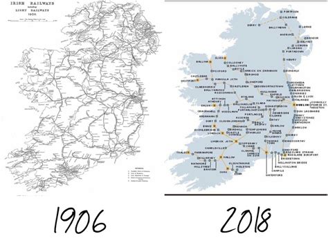 Irish rail network 1906 compared to 2018 : MapPorn