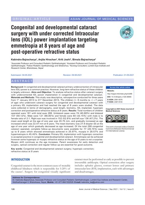 (PDF) Congenital and developmental cataract surgery with undercorrected Intraocular lens (IOL ...