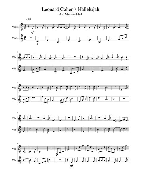 Leonard Cohen: Hallelujah Sheet music for Violin (String Duet ...