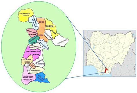 Geographical location of Abia State in Nigeria showing the distribution... | Download Scientific ...