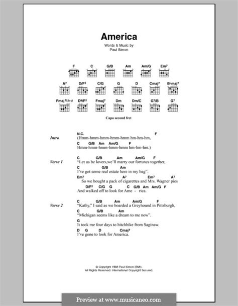 America (Simon & Garfunkel) by P. Simon - sheet music on MusicaNeo