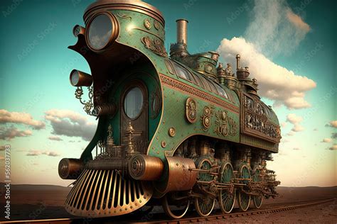 steampunk train in the desert, Generative AI Stock Illustration | Adobe Stock