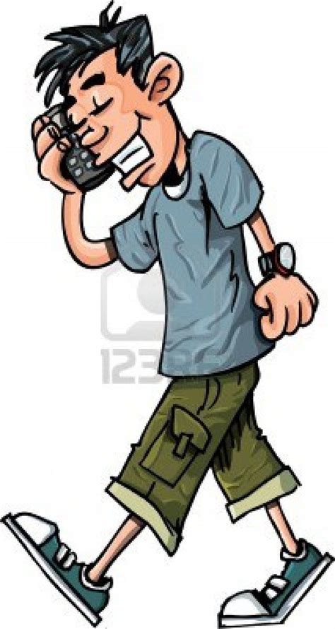 Cartoon of cool teen boy talking on his mobile phone isolated on white ...