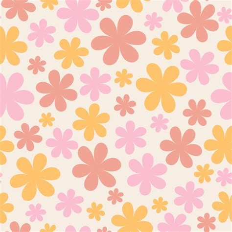 Pastel floral pattern in the style of the 70s with groovy daisy flowers ...