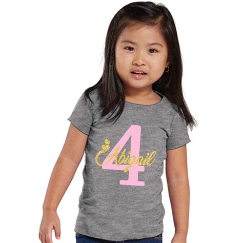 Personalized Birthday Girl T-shirt Glitter Gold Name and Pink - Etsy