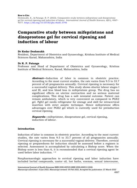 (PDF) Comparative study between mifepristone and dinoprostone gel for cervical ripening and ...