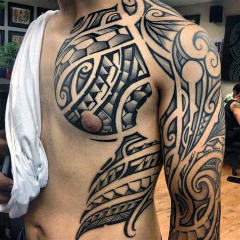 50 Polynesian Chest Tattoo Designs For Men - Tribal Ideas