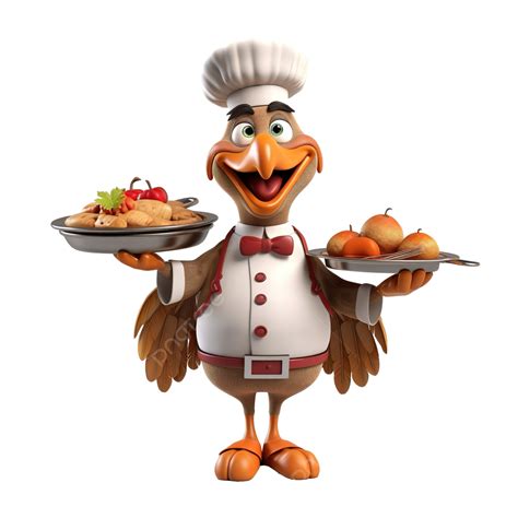 Happy Thanksgiving Day Funny Cartoon Character Turkey Bird Turkey Bird Chef With Domed Tray ...