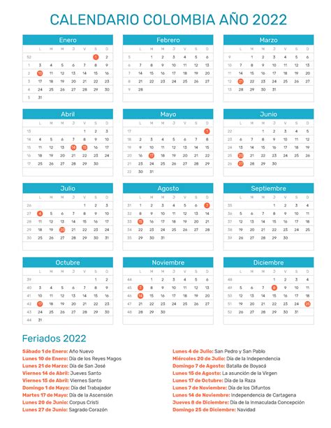 Calendario-Colombia-2022 con festivos en Colombia Calendario de ...