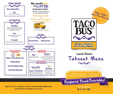 Taco Bus menu in Clearwater, Florida, USA