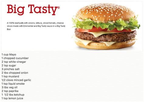 McDonalds Big Tasty Sauce Recipe clone | Big tasty, Mcdonalds recipes ...