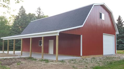 30' x 48' x 12' Gambrel Style Pole Barn with Lean To - Chelsea Lumber Company