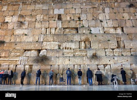 Praying at the Western 'Wailing' Wall of Ancient Temple in Jerusalem ...