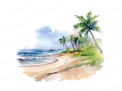 12 Beach Landscape Clipart Images, High-quality Jpgs, Watercolor ...