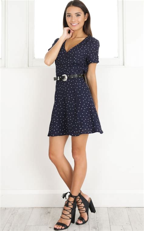 Casual Party Dress In Navy Print | Showpo NZ