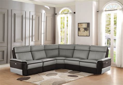 Homelegance Laertes Power Reclining Sectional Sofa Set - Top Grain Leather/Fabric - Taupe Grey ...