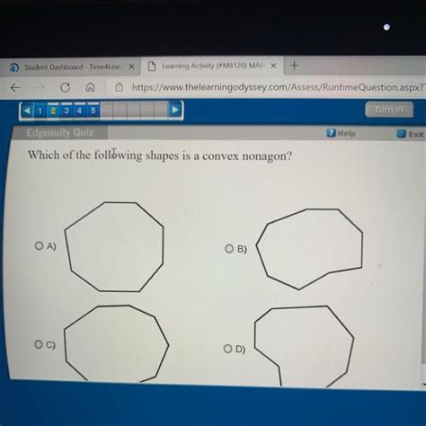 Which of the following shapes is a convex nonagon? OA) OB) OC) OD) - brainly.com