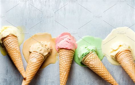 Colorful ice cream cones | High-Quality Food Images ~ Creative Market