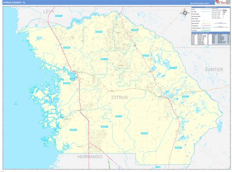 Citrus County, FL Zip Code Wall Map Basic Style by MarketMAPS - MapSales