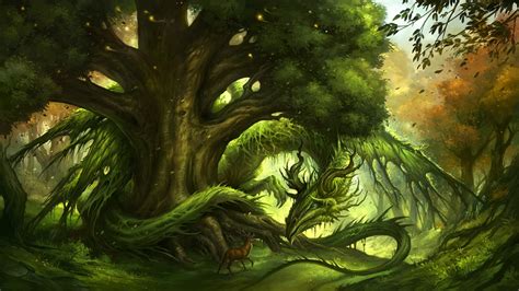 dragon, Artwork, Fantasy Art, Trees, Green, Deer Wallpapers HD / Desktop and Mobile Backgrounds