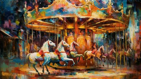 painting of a carousel with horses in a city park. generative ai. 28397753 Stock Photo at Vecteezy