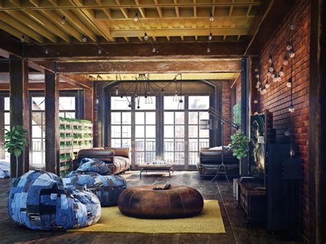 Loft Living Room Design With Modern Industrial Style - RooHome | Designs & Plans