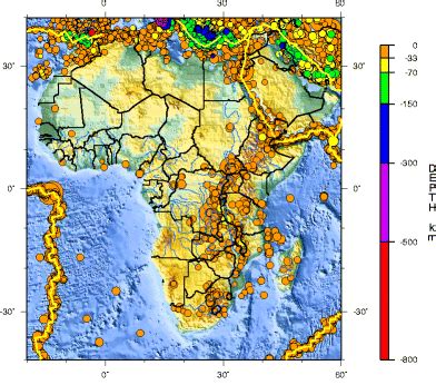 Seismicity of Africa 1990-2000 (USGS, National Earthquake Information ...