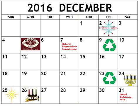 Calendar of Events, December 2016: Happy Holidays! | College Hill Neighborhood Association