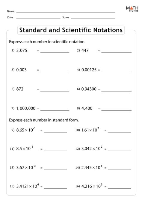 Scientific Notation Worksheets - Math Monks