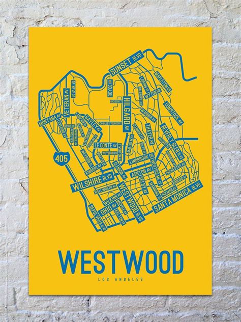 Westwood, Los Angeles Street Map Print | Street map, Map print, Town map