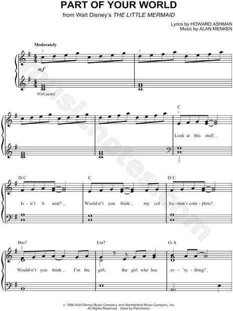 "Part of Your World" from 'The Little Mermaid' Sheet Music (Easy Piano ...