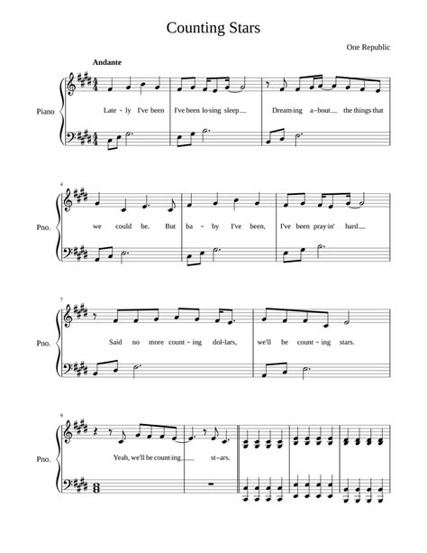 Counting Stars (Easy) Sheet music for Piano (Solo) | Musescore.com