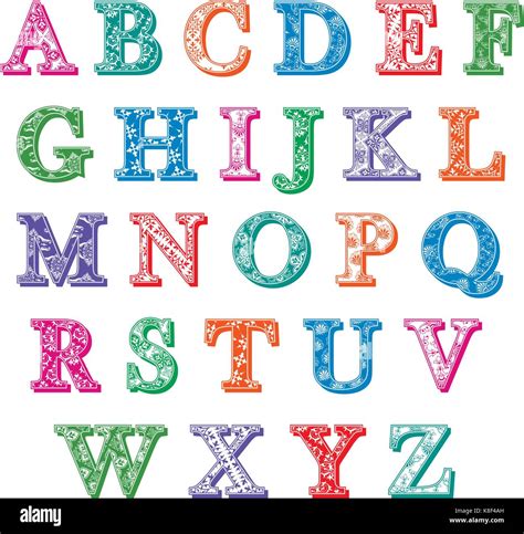 Complete colorful set of uppercase ABC antiqua alphabet letters with an ...