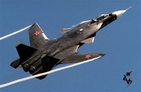 Sukhoi Su-47 Berkut. Experimental supersonic jet fighter and technology demonstrator prototype ...