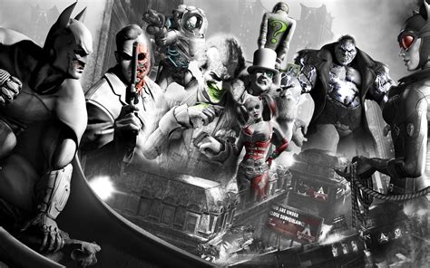 Papel de parede : cidade de Arkham do Batman, personagens, rostos, membros, pistola, sorrir ...