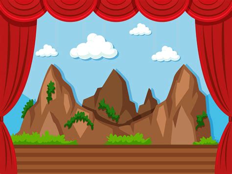 Stage background with mountain and grass 605547 Vector Art at Vecteezy