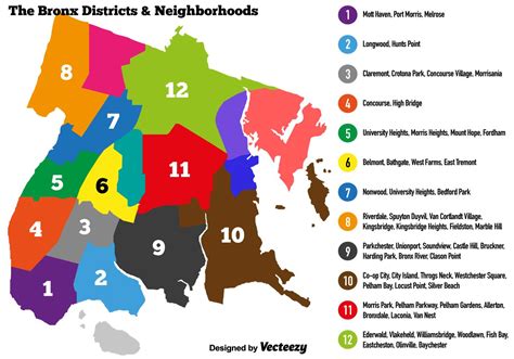 Vector Bronx Colorful Map With District And Neighbors 159851 Vector Art ...