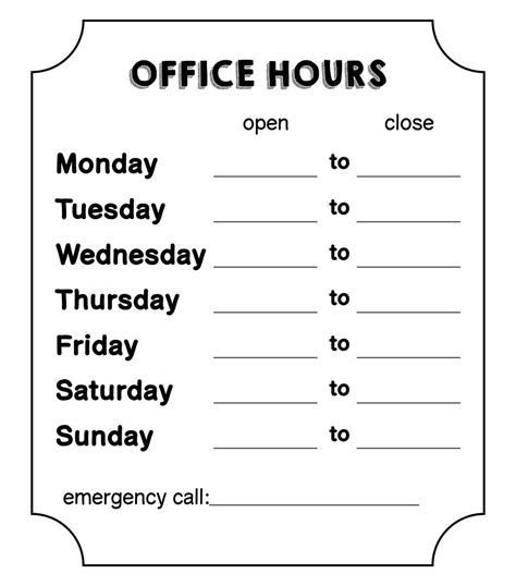 Printable Business Hours Sign Template – PARAHYENA